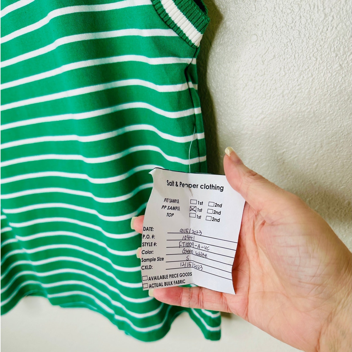 Flying Tomato Sample Driftwood Daydreams Green & White Stripe Knit Top S