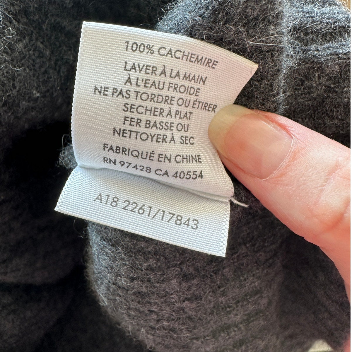 White + Warren Gray Recycled Cashmere Ribbed Button Boyfriend Cardigan S