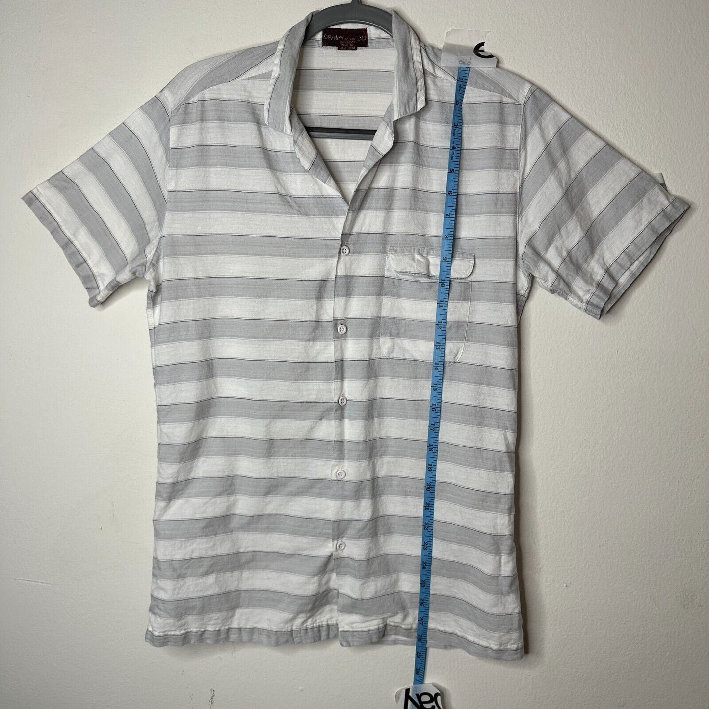 Dev Imports Men's Casual Short Sleeve Button Down White Gray Stripe Polo Shirt L