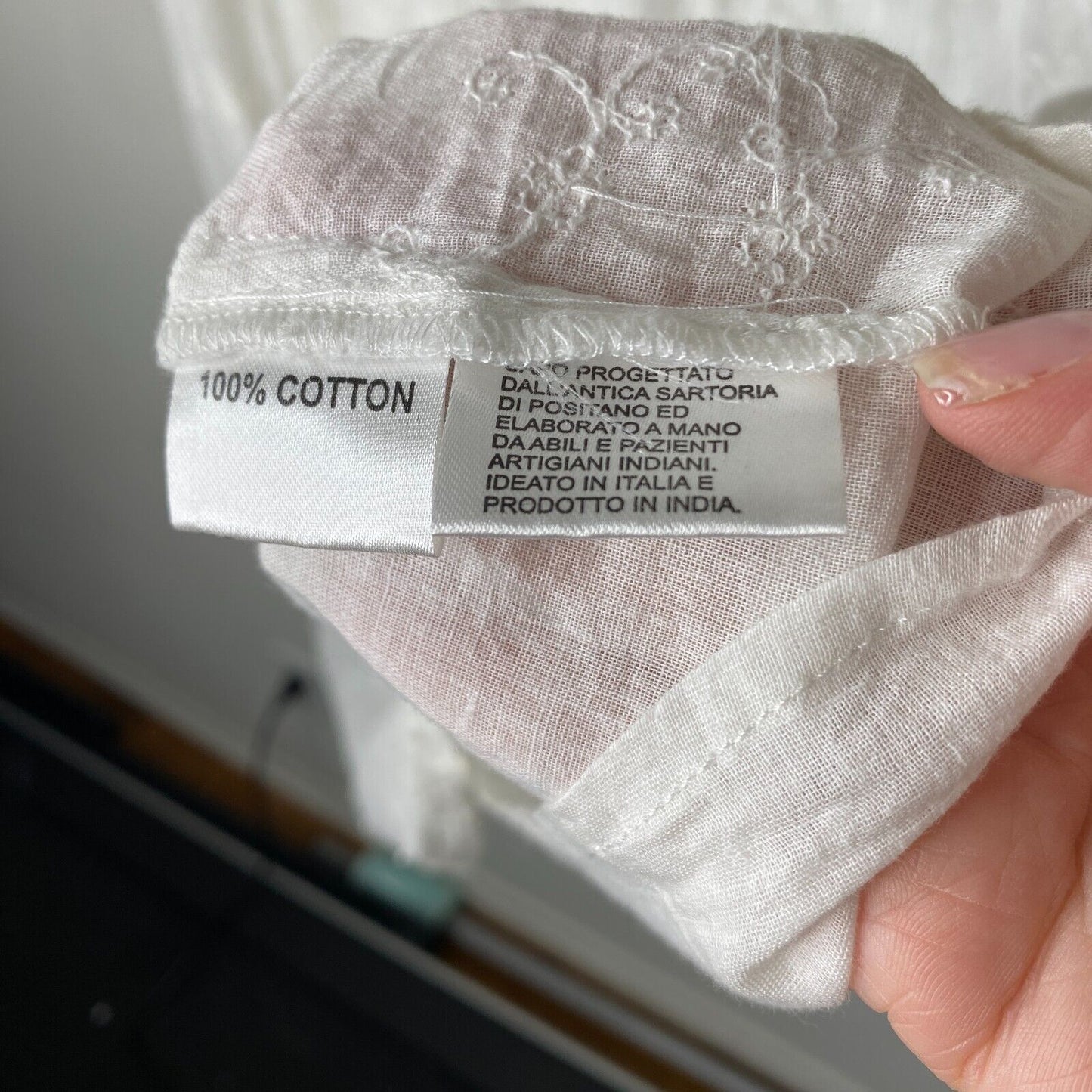 Antica Sartoria Gauze and Crochet Beaded Half Button White Dress 3/4 Sleeves S