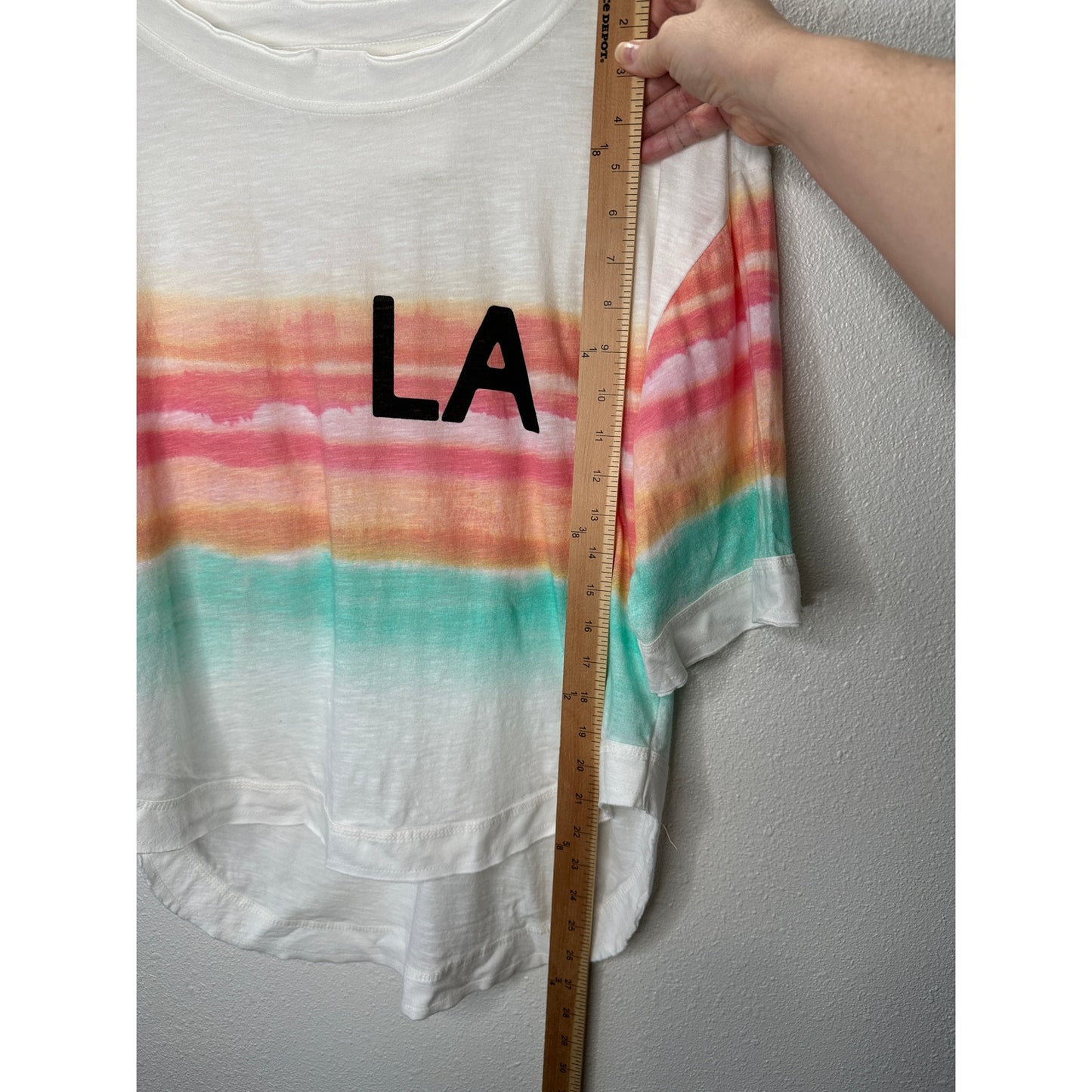 Daily Practice Ivory Peach Teal Striped LA logo High Low Tee XXS