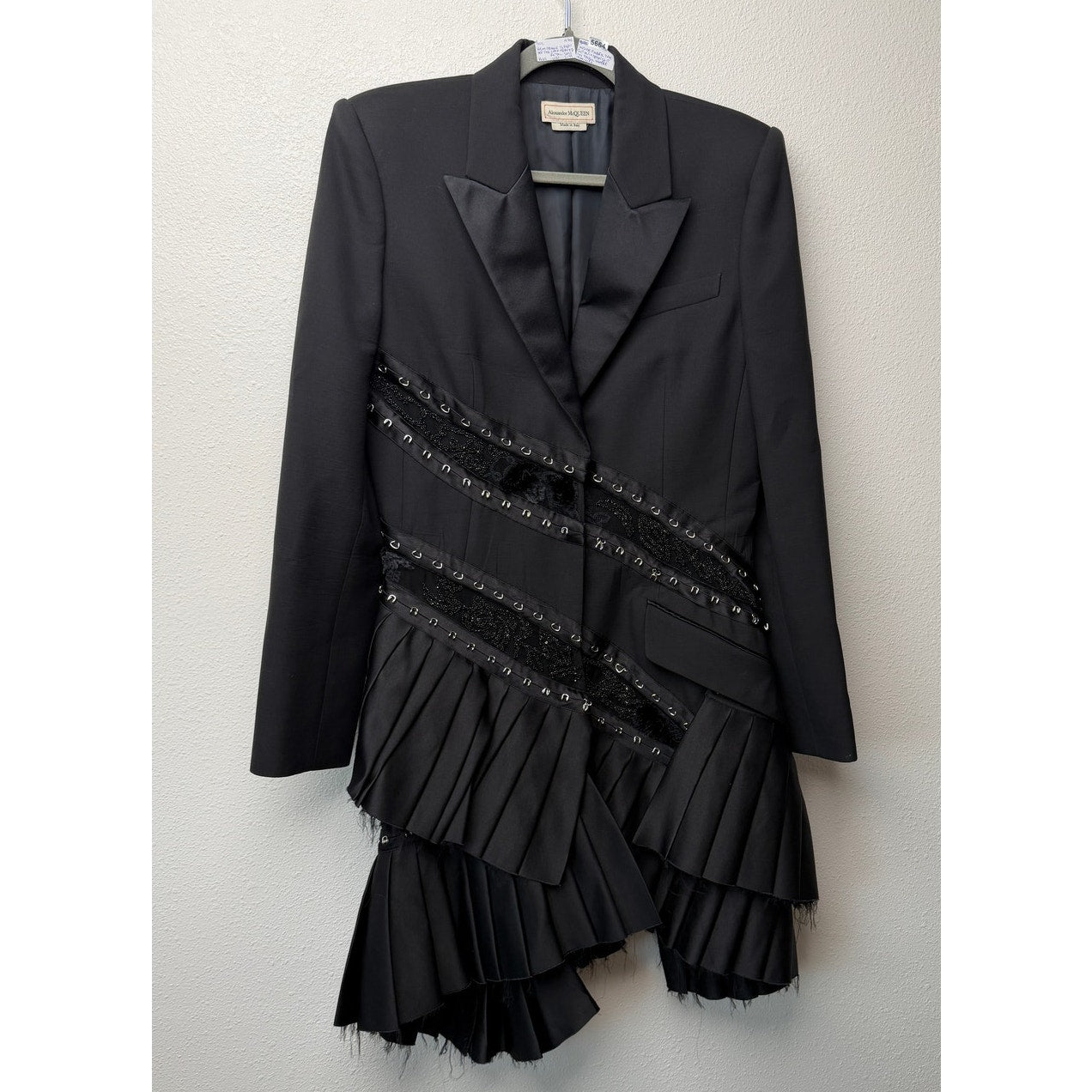 Alexander McQueen FW19 Runway Black Blazer Pleated Lace Jacket Dress L