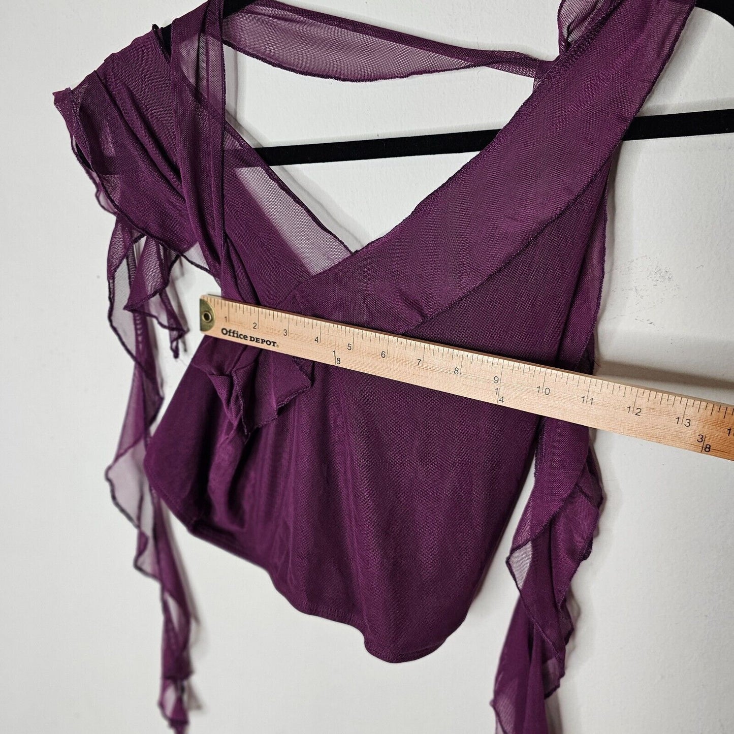 Cider Cute Purple Sleeveless Ruffle Mesh Faux Wrap Tie Neck Blouse Top Small