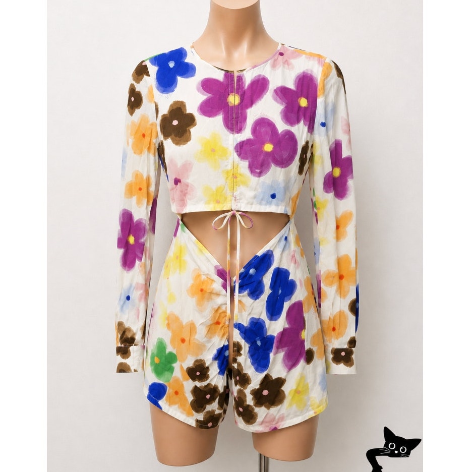 NWOT With Jean Hermana Viola Tricolor Long Sleeve Open Front Mini Dress XS