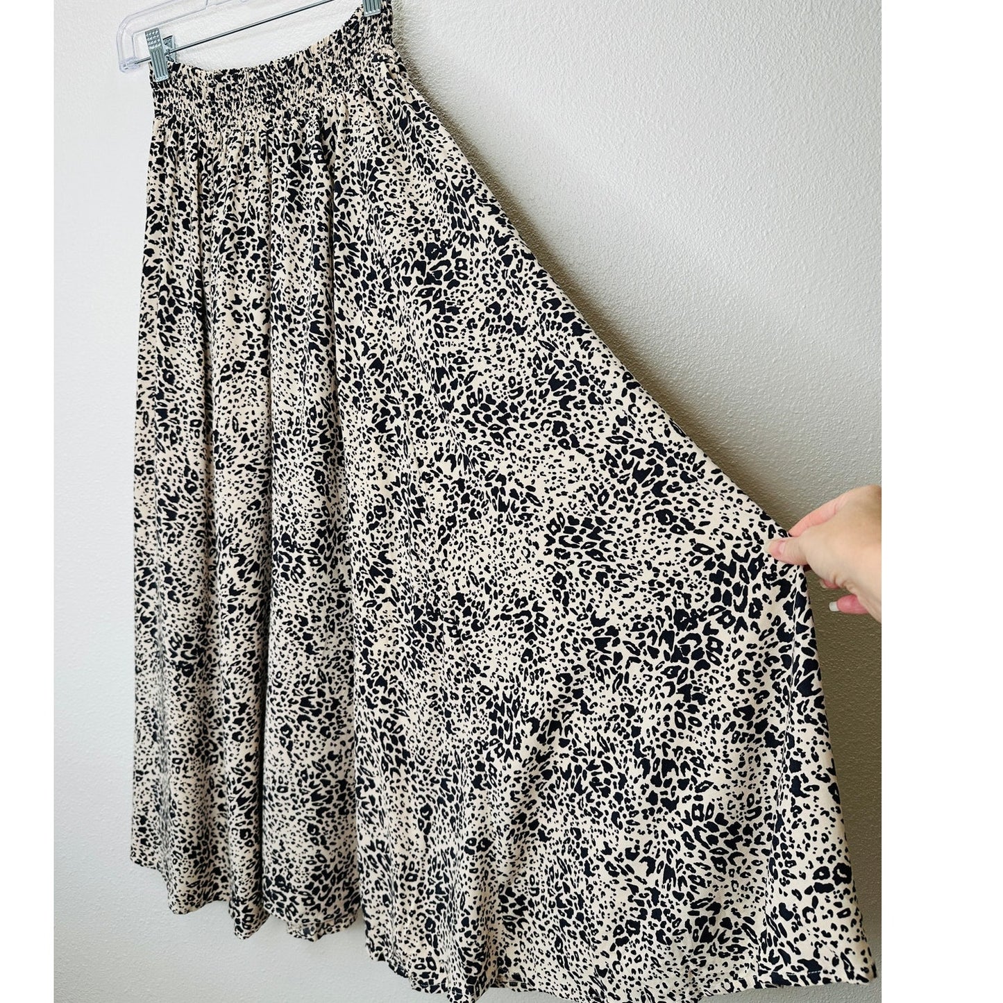 Lusana Tan & Black Cheetah Print Elastic Waist Flowy Saasha Skirt S