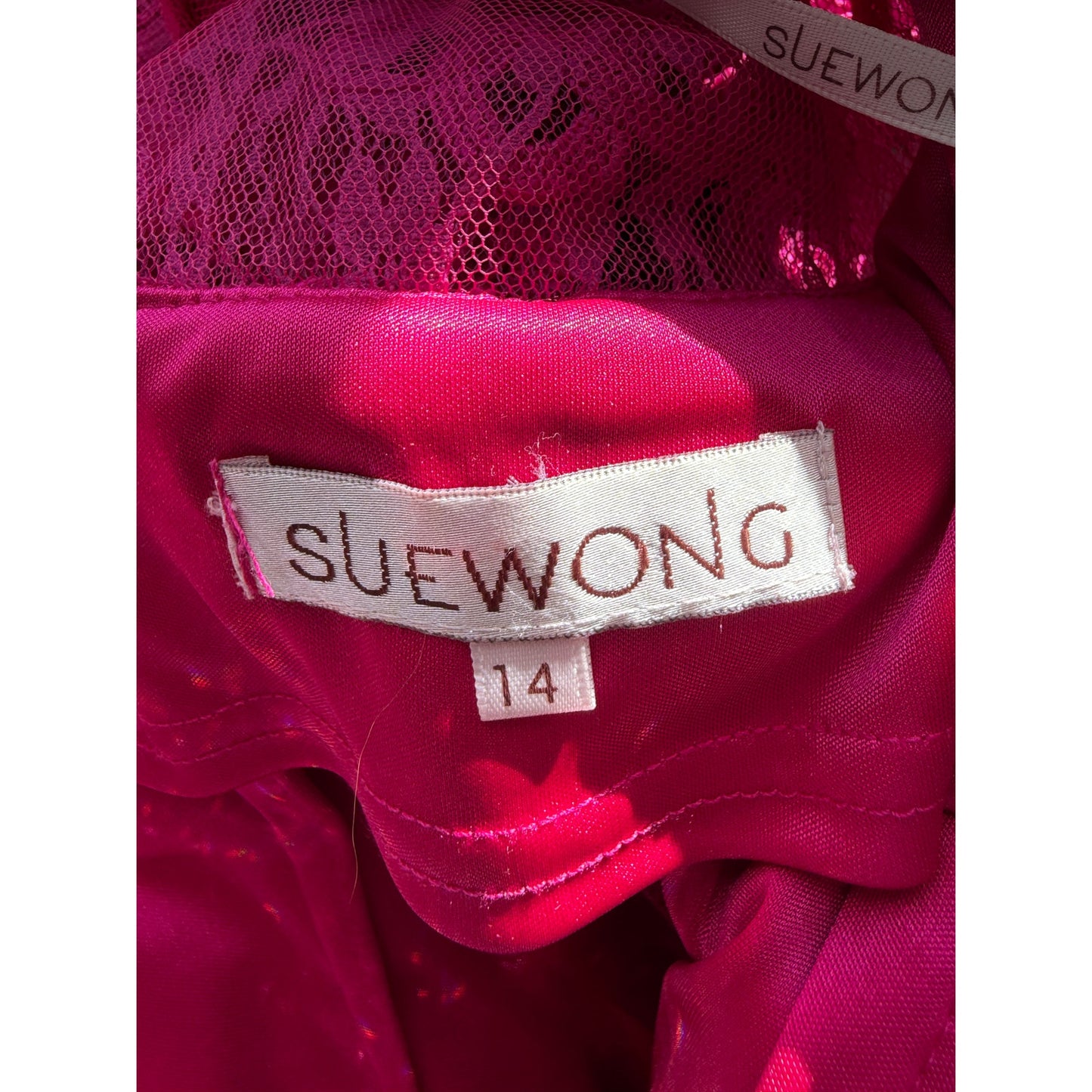Sue Wong Fuchsia Lace Cocktail Dress Sleeveless High Neck Size 14