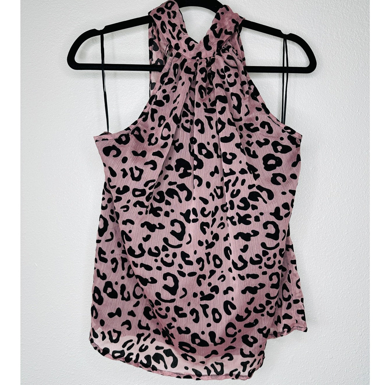 Bishop + Young Dusty Pink & Black Cheetah Print Tie Neck Blouse S