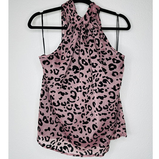 Bishop + Young Dusty Pink & Black Cheetah Print Tie Neck Blouse S