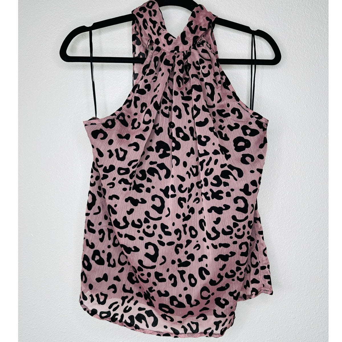 Bishop + Young Dusty Pink & Black Cheetah Print Tie Neck Blouse S