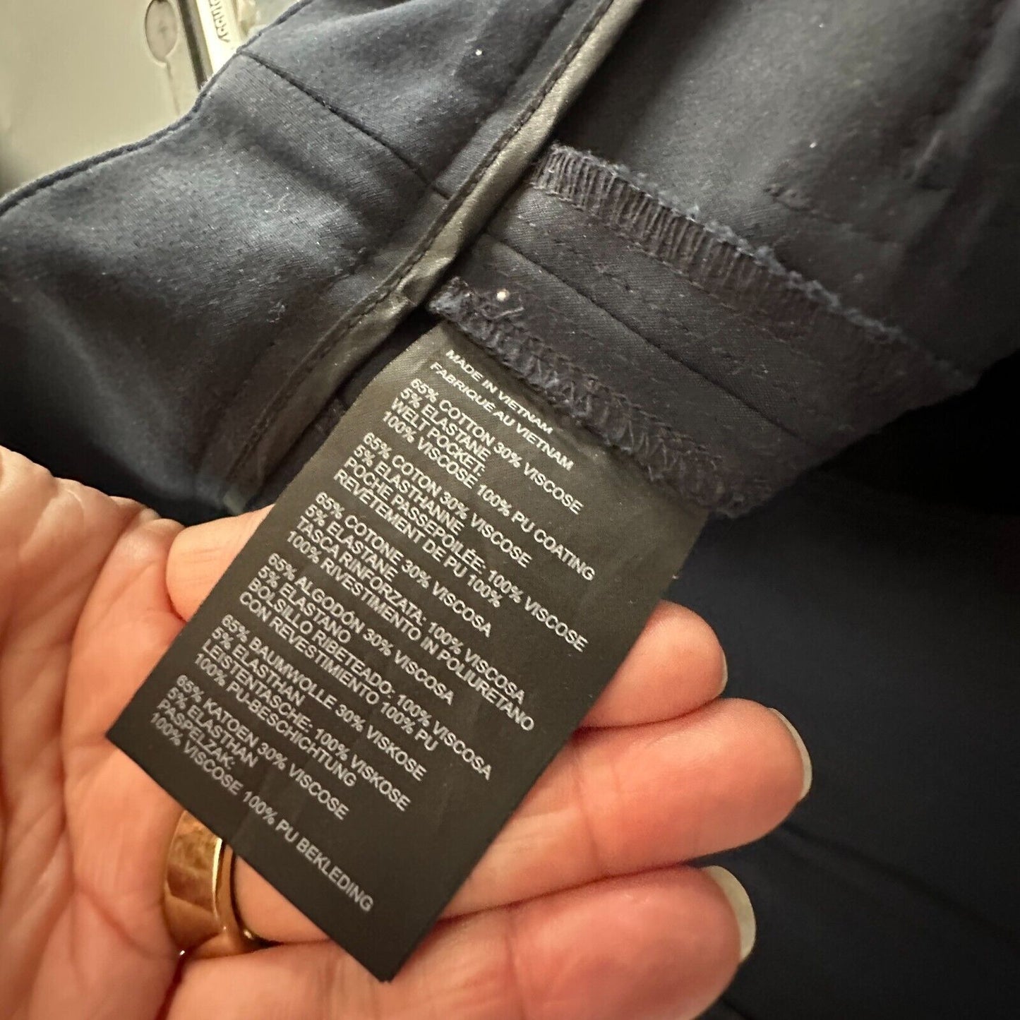 Club Monaco Navy Blue Straight Leg Leather-Lined Zip Pocket AnkleTrouser Pant 8