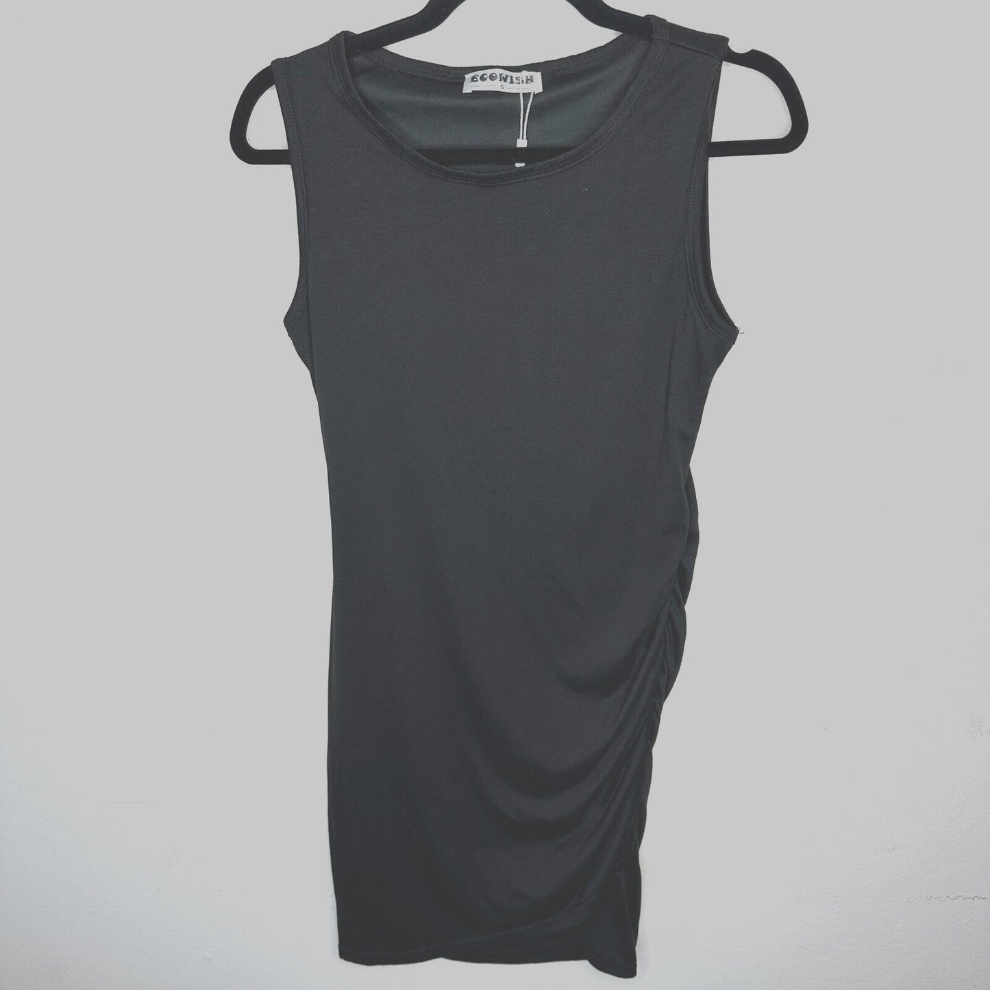 NWT Ecowish Black Sleeveless One-Side Ruche Round Neck Stretch Mini Small