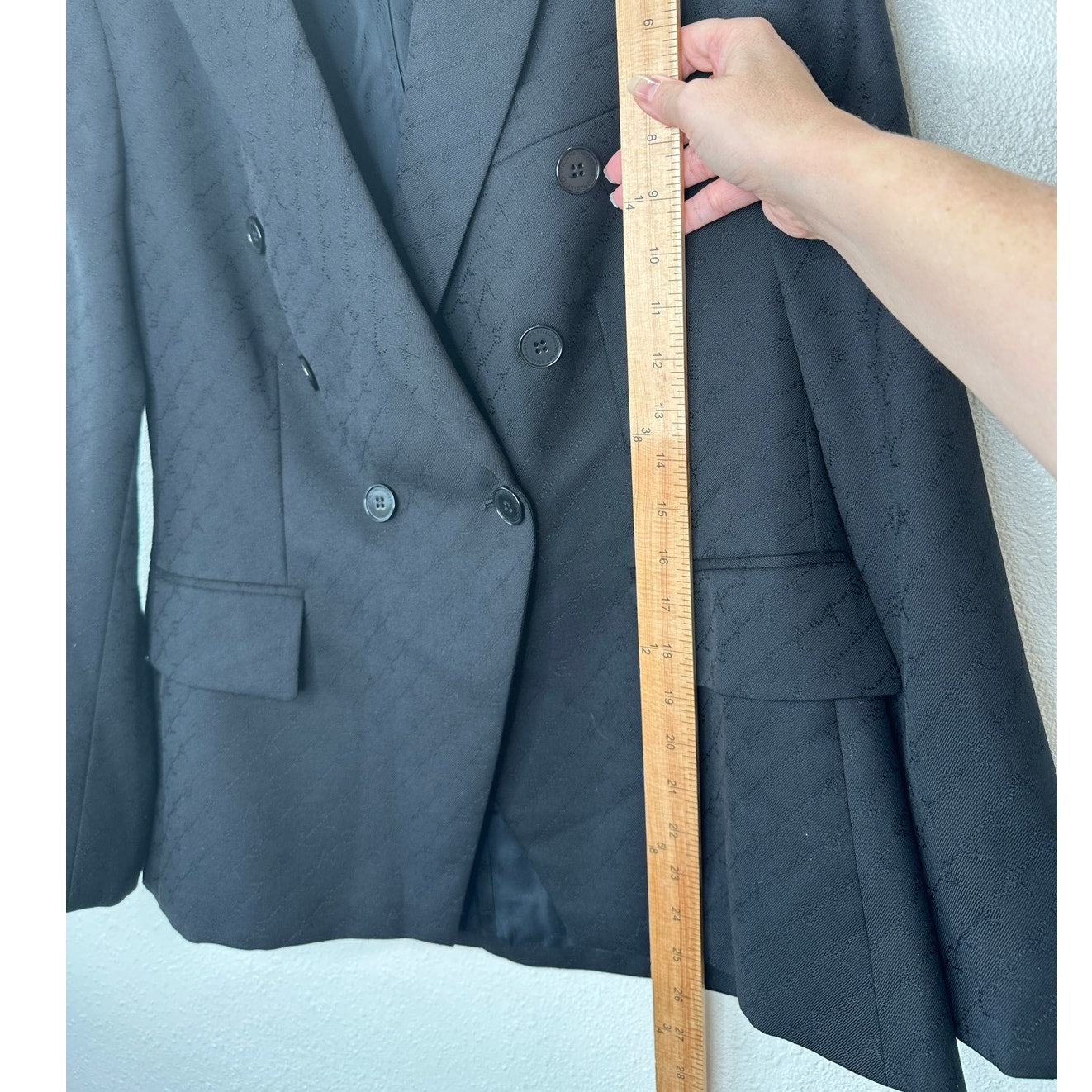 Stella McCartney Black Wool Embossed Double Breasted Button Blazer 46 / L