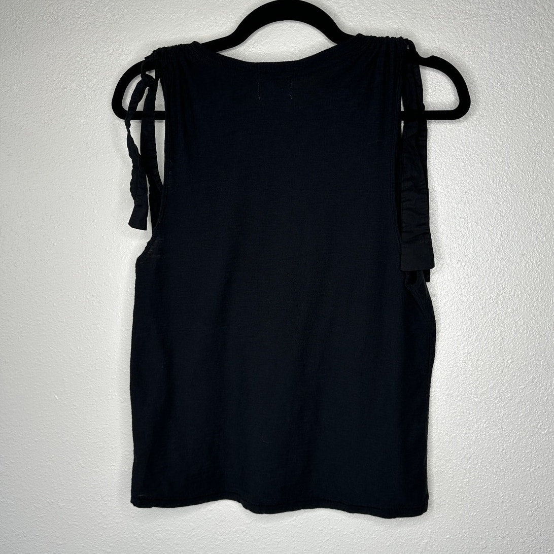 Nation Ltd Black Ruched Shoulder Tie Sleeveless Tank Top S