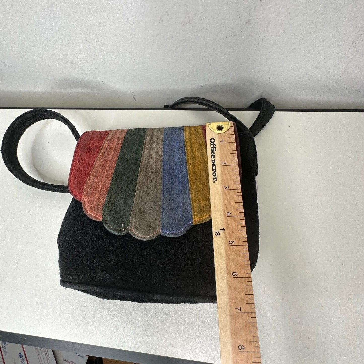 Cab Blanche Shell Canteen Black Suede Rainbow Clamshell Fold Crossbody Purse