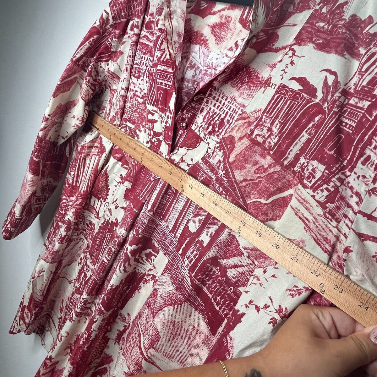 Libertine Red & Cream Toile De Nantes Print Half-Button Long Sleeve Tunic L / XL