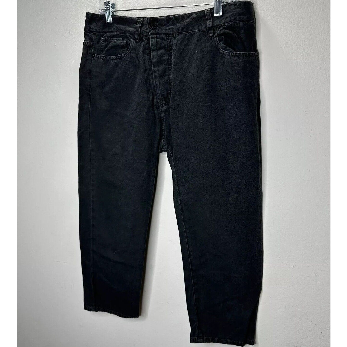 Nili Lotan Muted Black Drop Crotch Button Front Cropped Denim Jeans Size 6