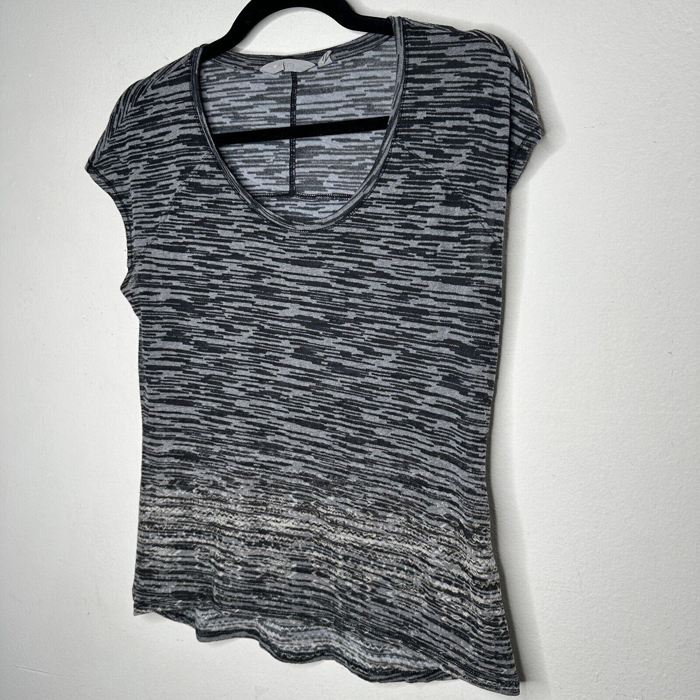 Athleta Well Loved Black and Gray Striped Burnout Deep Scoop Cap Sleeve Top Med