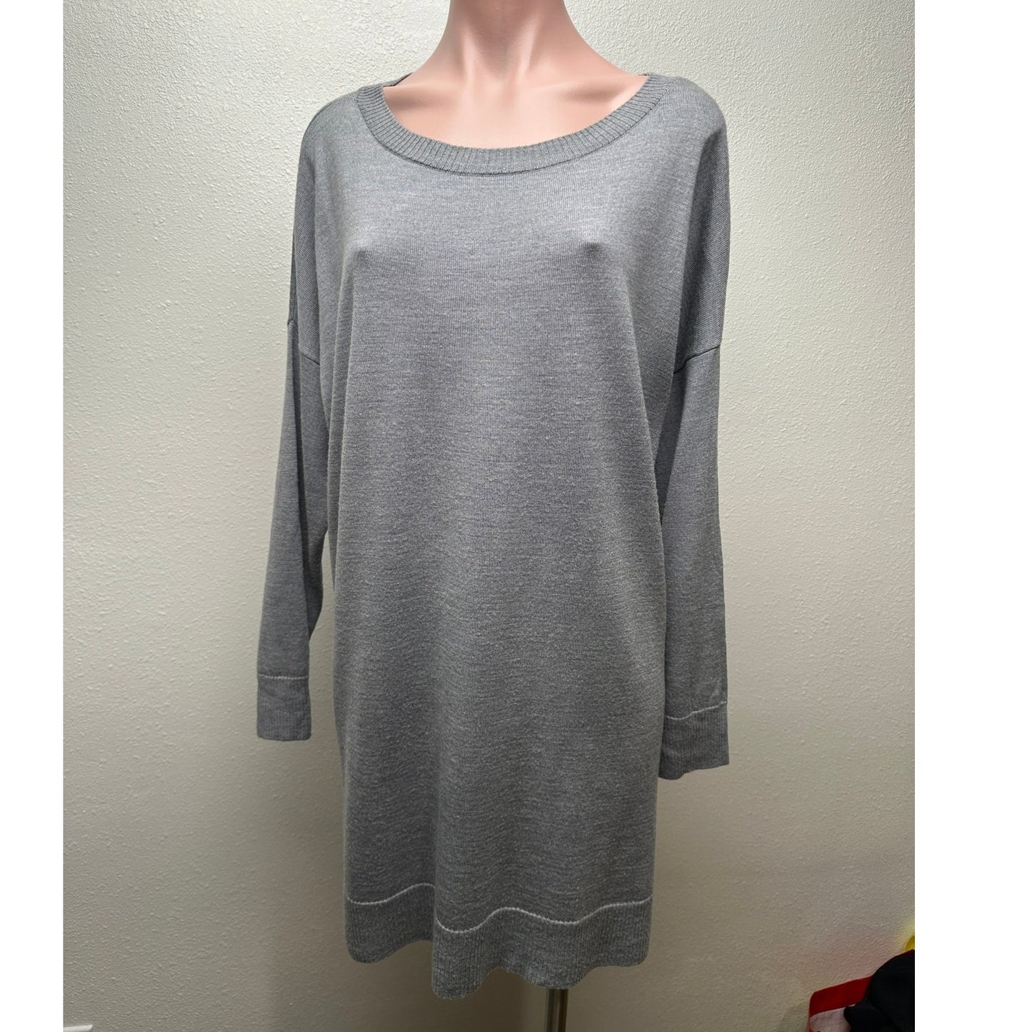 Eileen Fisher Gray Merino Wool Tunic Sweater Dress L