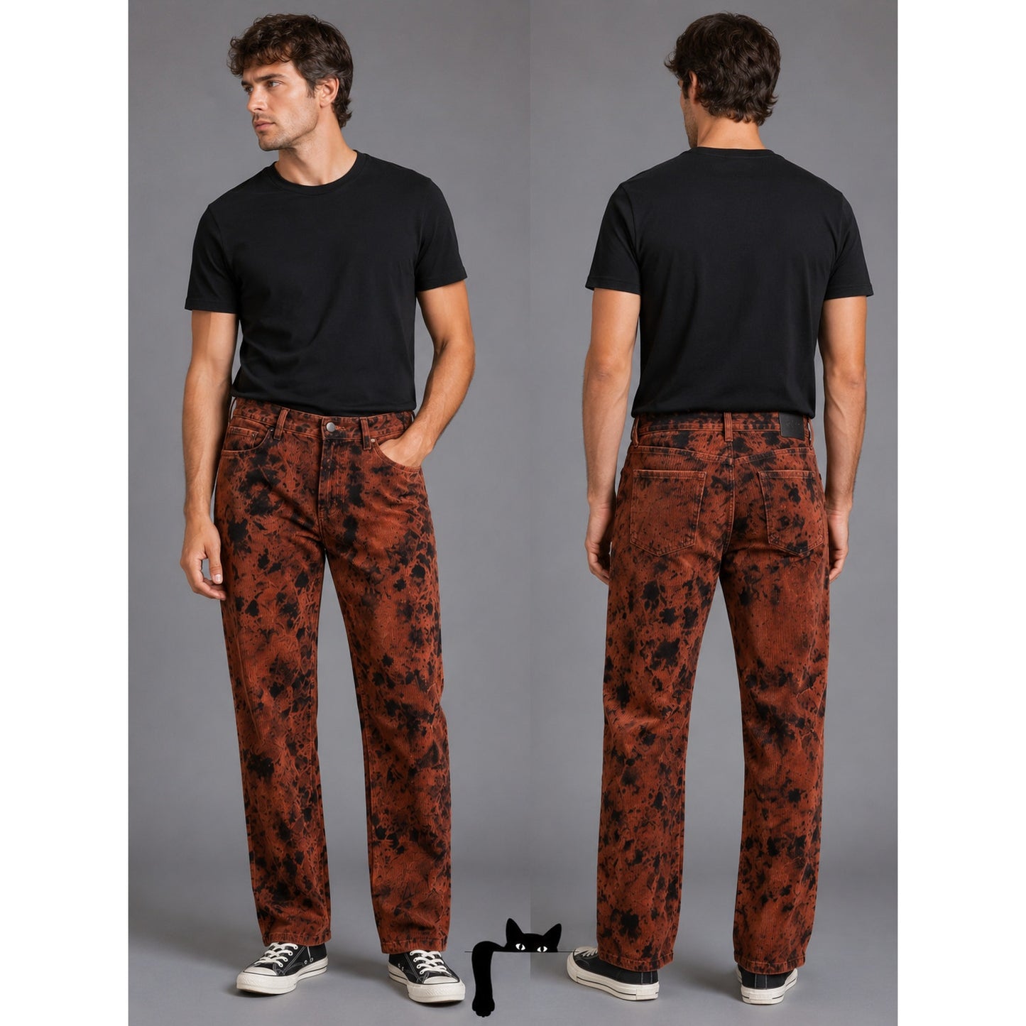 Strike Oil Rust & Black Tie Dye Corduroy 100% Cotton Pants 34