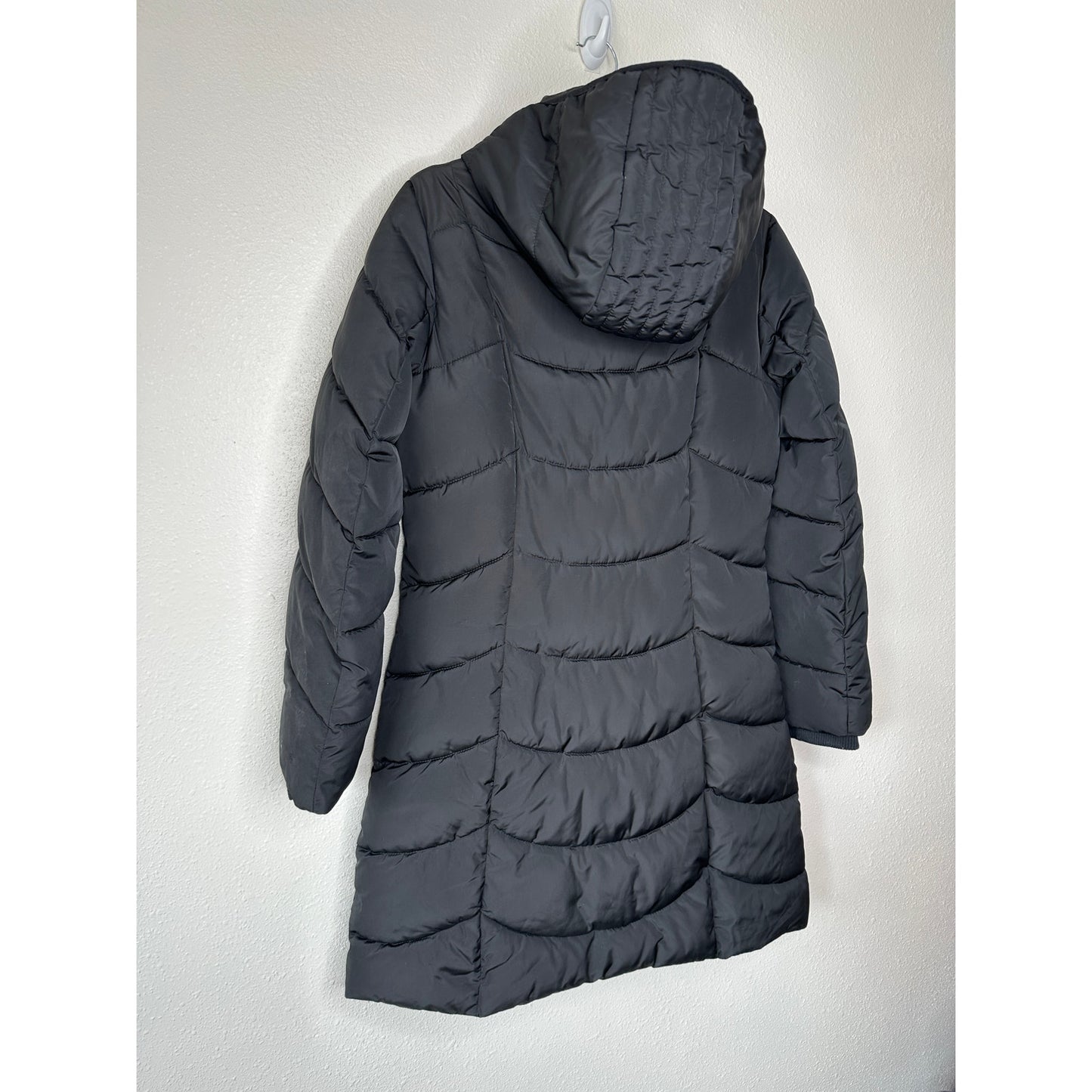Guess Black Long Line Front Zip Hooded Puffer Jacket S