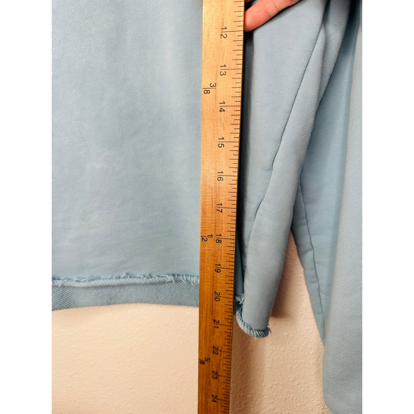 Pangaia Light Blue Long Sleeve Raw Cut Cropped Hem Round Neck Sweater S