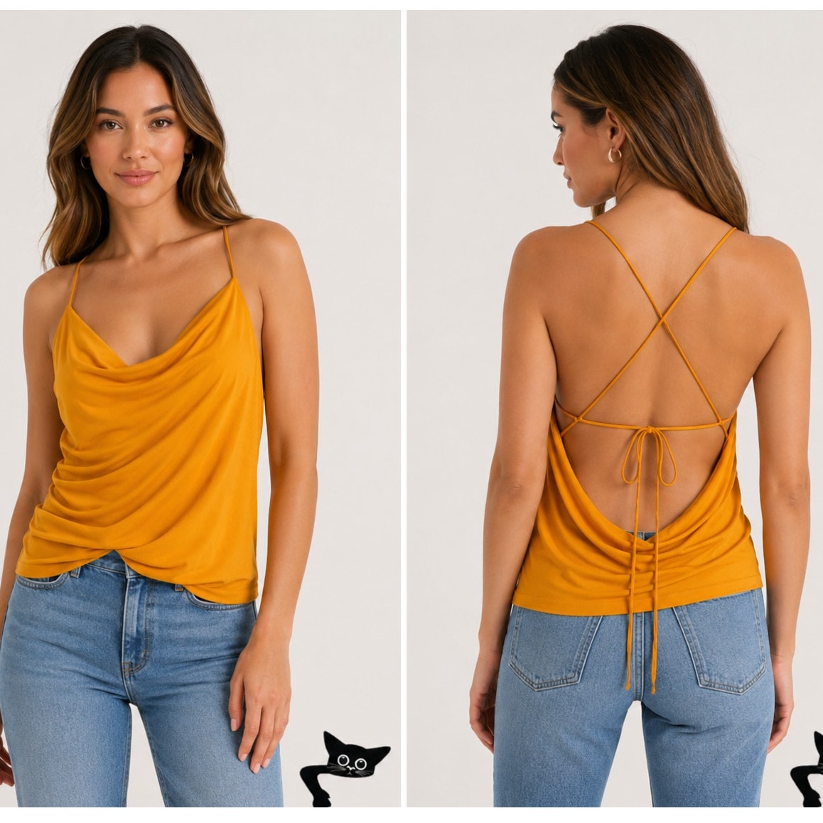 BCBGMAXAZRIA Orange Simone Flame Drape Open Criss Cross Tie Back Summer Top XS