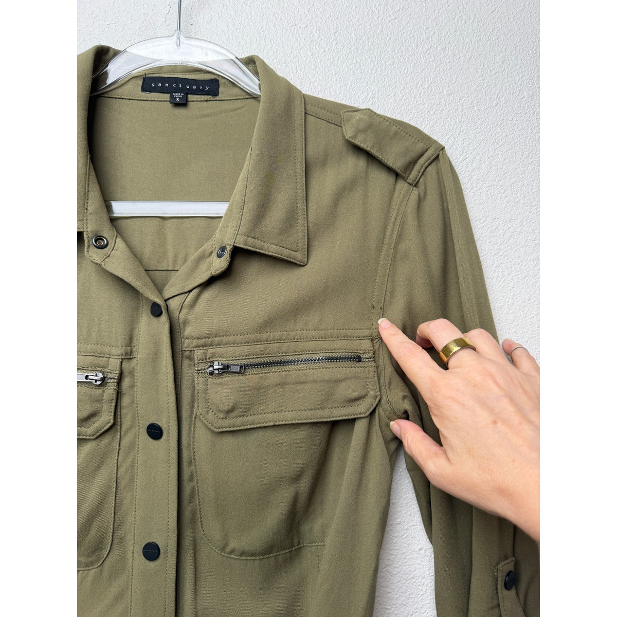 Sanctuary Olive Belted Utility Shirt Dress Women S