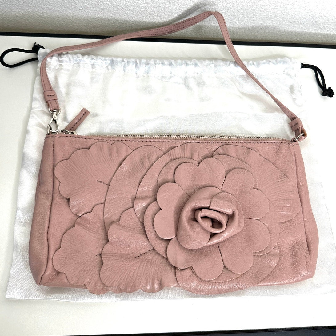 NWOT Furla Dusty Pink Floral Leather Embellished Handbag