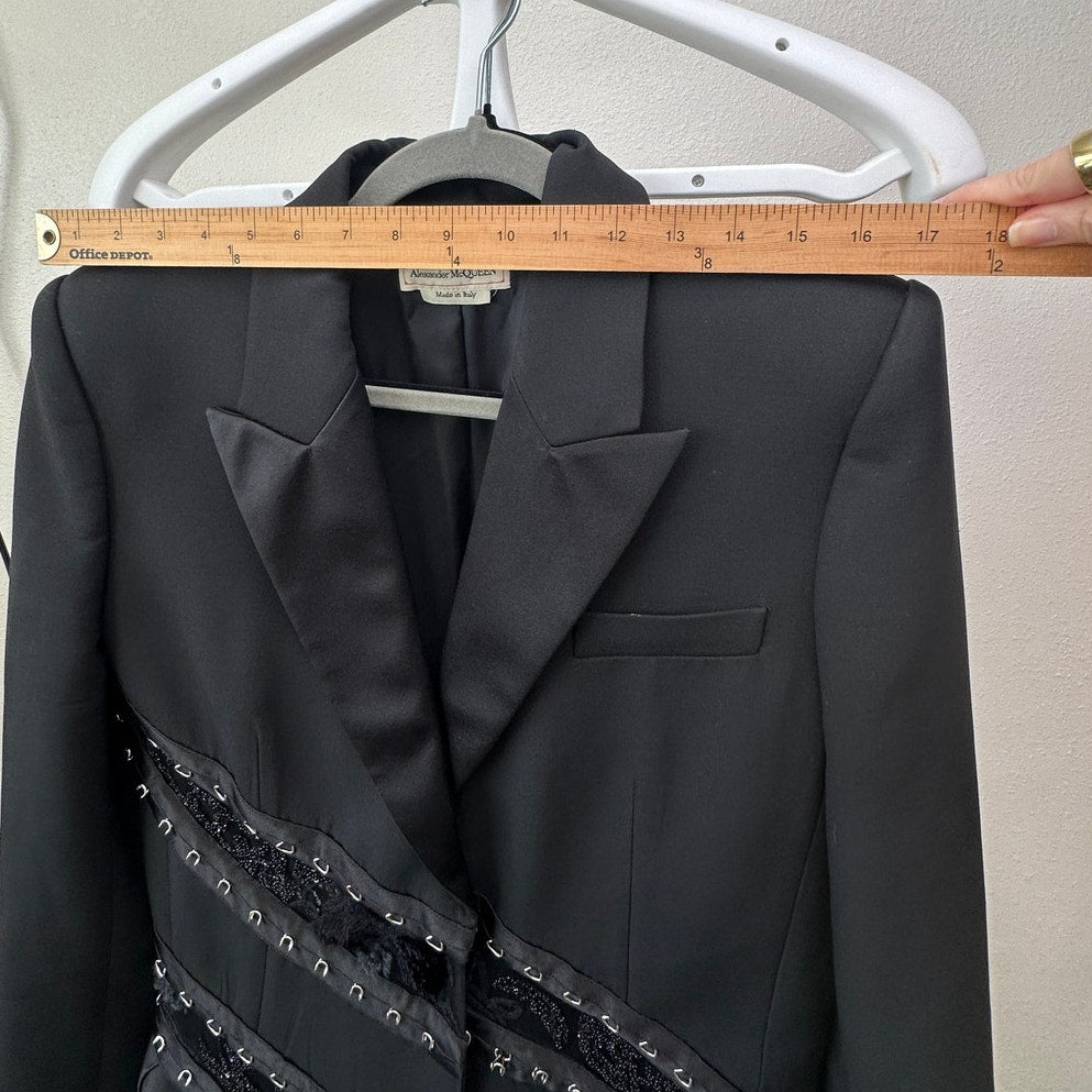 Alexander McQueen FW19 Runway Black Blazer Pleated Lace Jacket Dress L