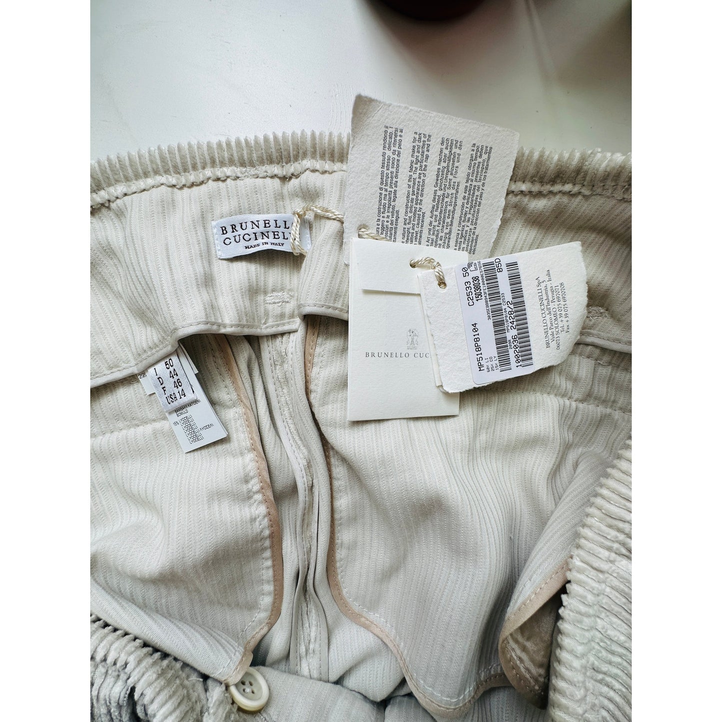 NWT Brunello Cucinelli Oversize Sand Beige Front Pleat Wide Leg Corduroy Pant 14