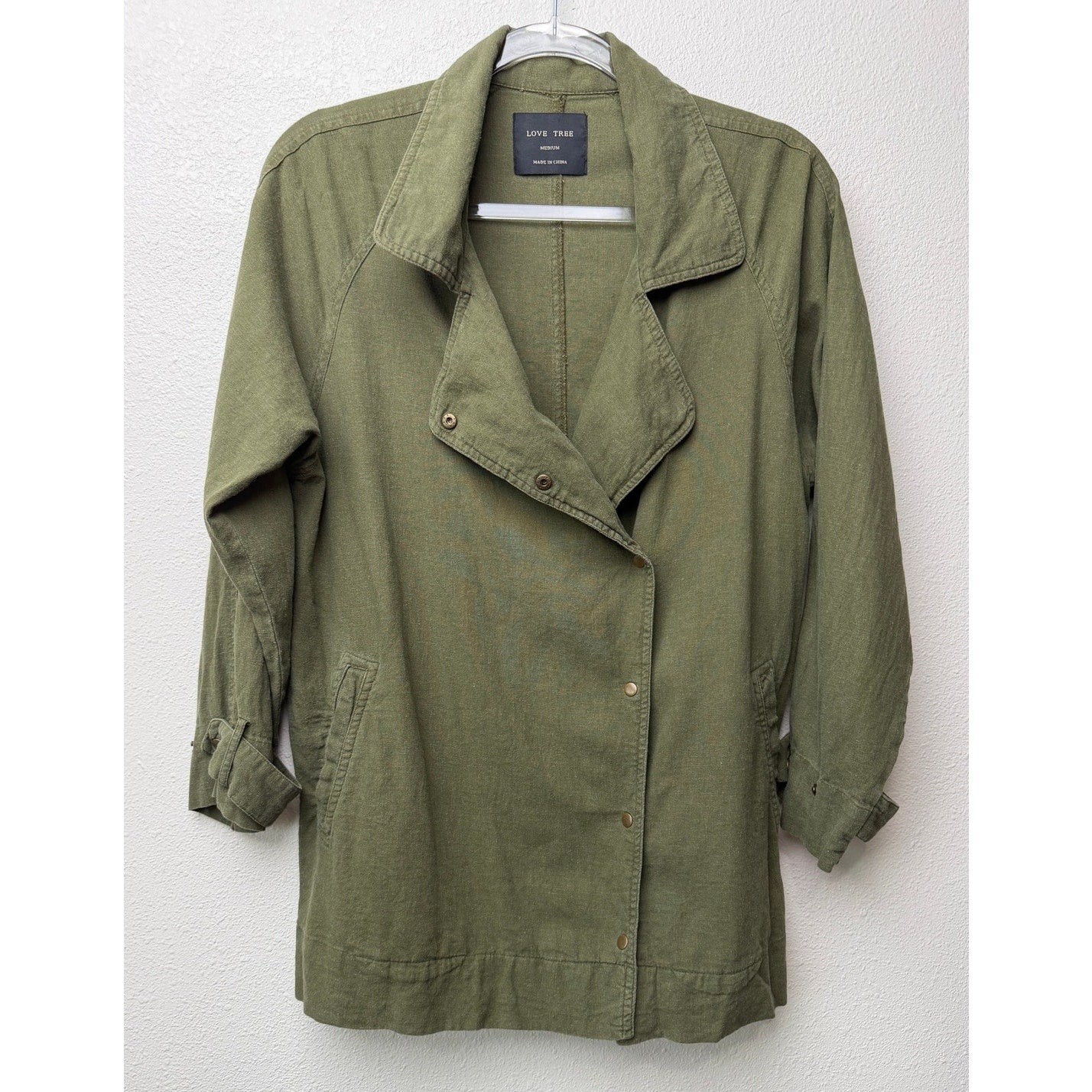Love Tree Olive Linen Blend Moto Jacket Women's M