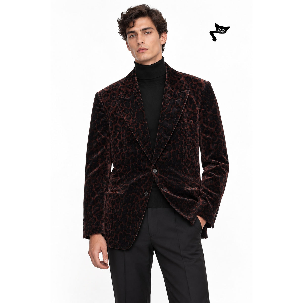 Tom Ford Leopard Print Velvet Blazer Cocktail Jacket Brown Black Men's US 48R