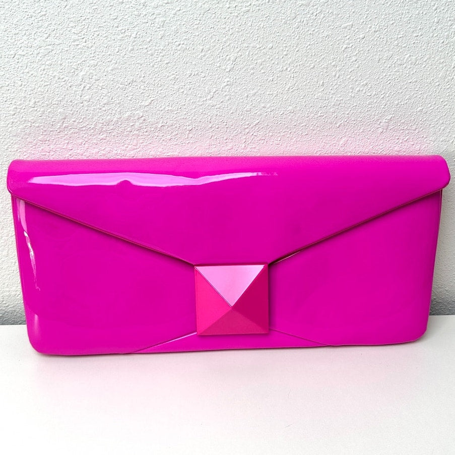 Valentino Hot Pink Patent Leather Large Envelope Clutch