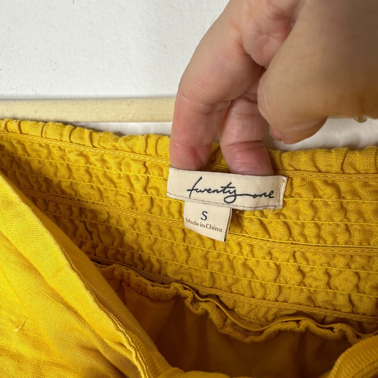 Yellow Linen Sleeveless Blouson Blouse Mini Dress Bead Bow Tie Front S