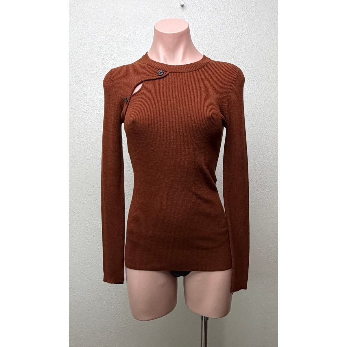 A.L.C. Rust Ribbed Cutout Button Sweater Women S