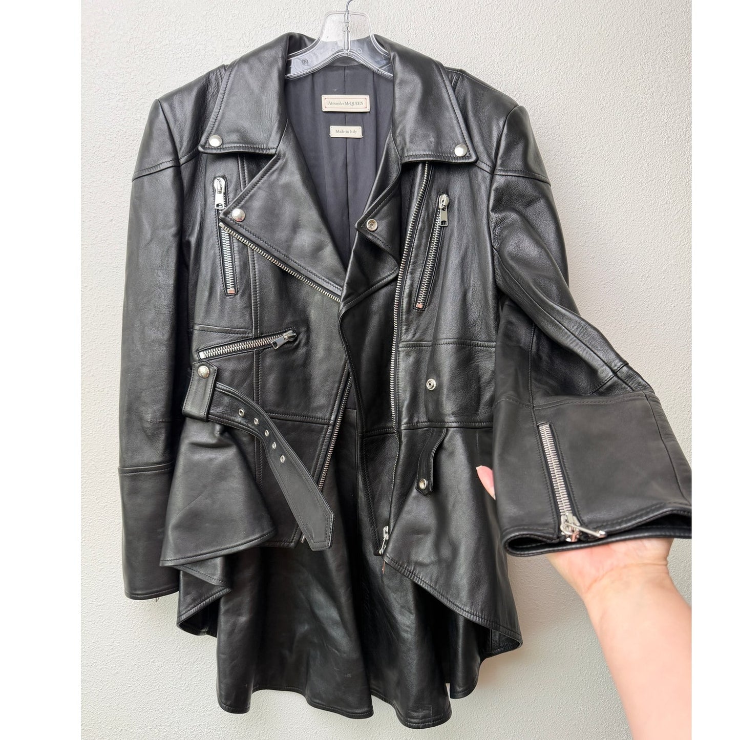 Alexander McQueen Black Peplum Moto Jacket Women's IT 50