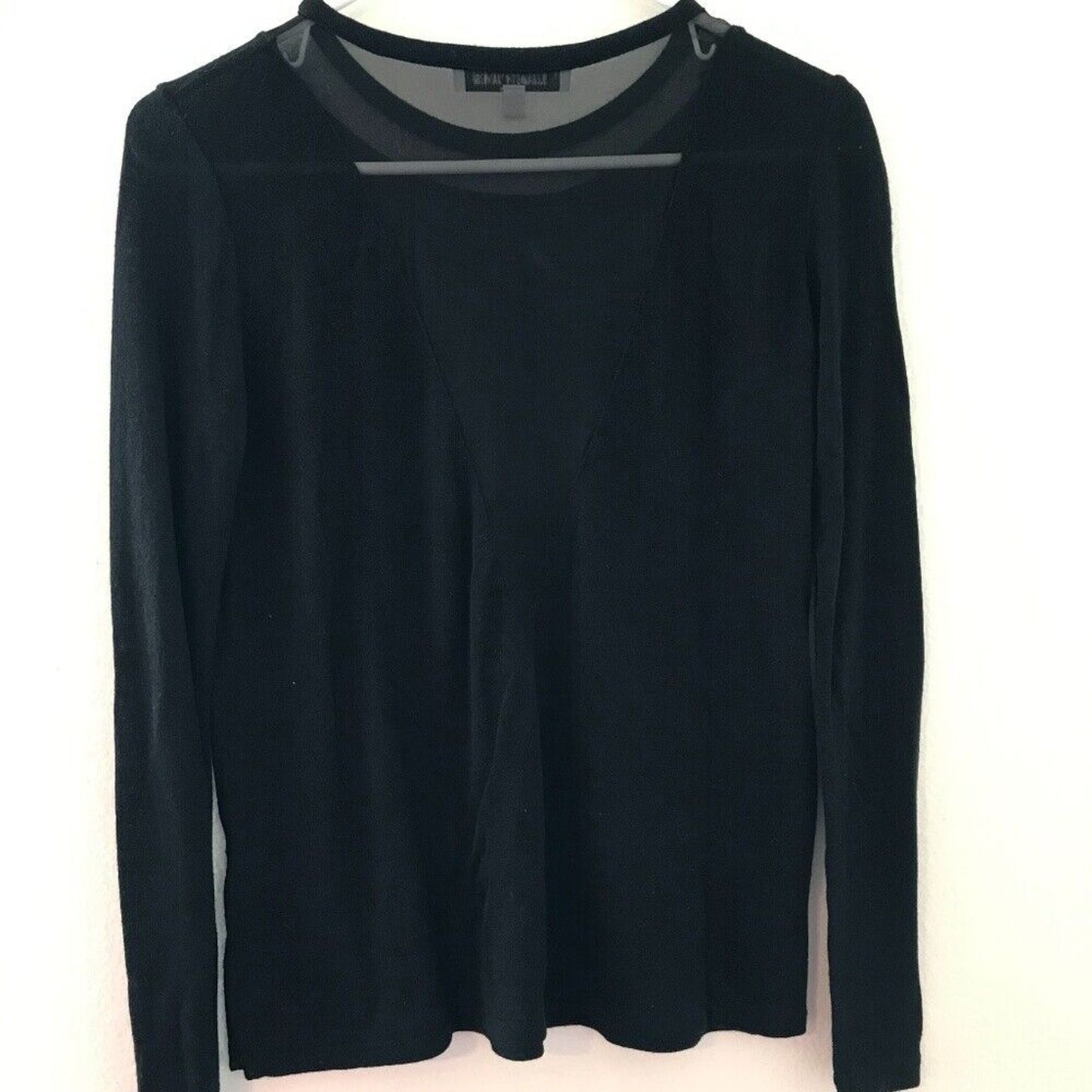 Elizabeth & James Silk Black Sheer Mesh Back Long Sleeves Blouse Sweater XS