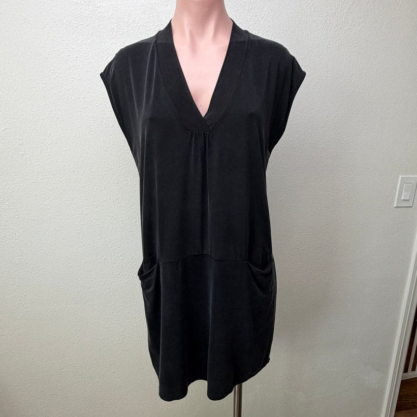 Dolan Left Coast Black Cupro V Neck Hi Low Pocket Dress XS