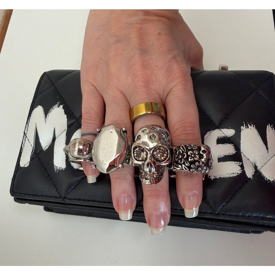 Alexander McQueen Mini Jewelled Satchel Graffiti Skull Crossbody Bag