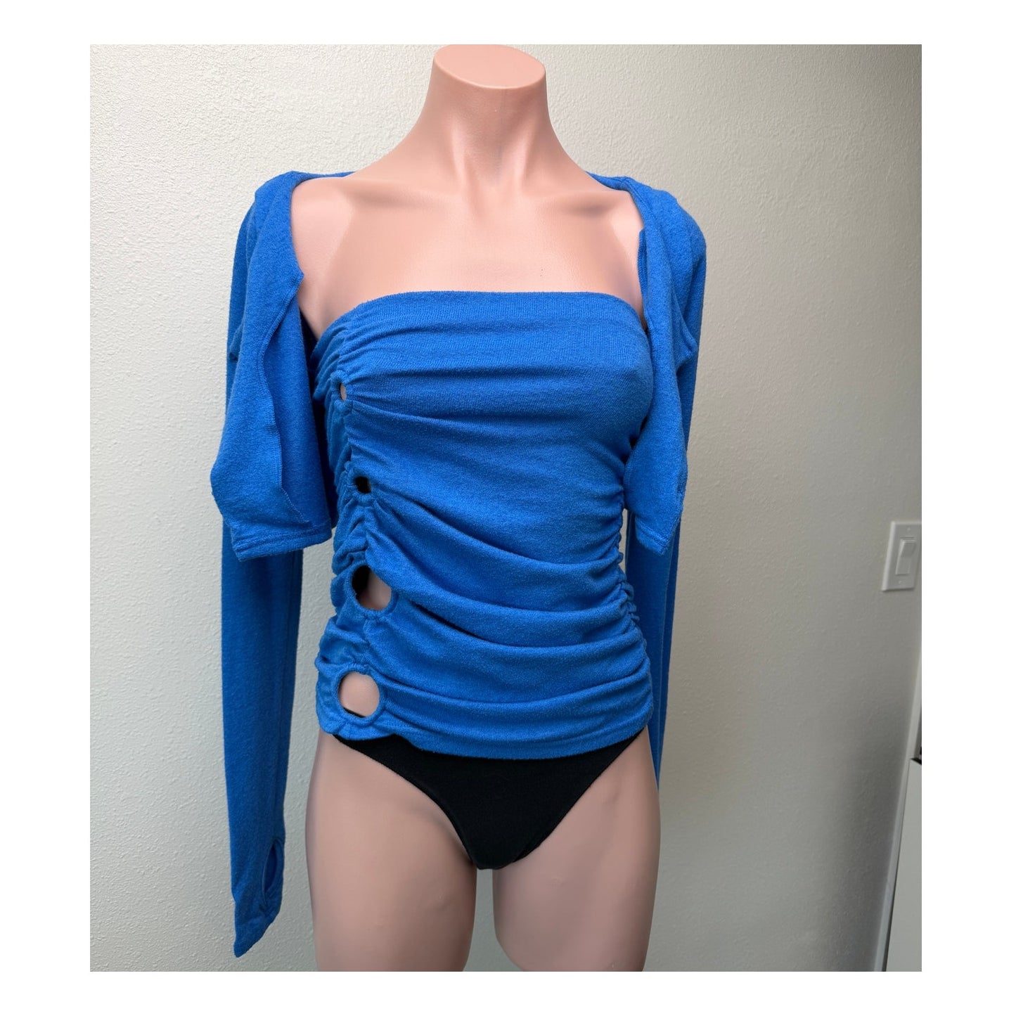 by.DYLN Cobalt Blue Tube Top Ruched Cutout Tube Top Crop Cardigan XS