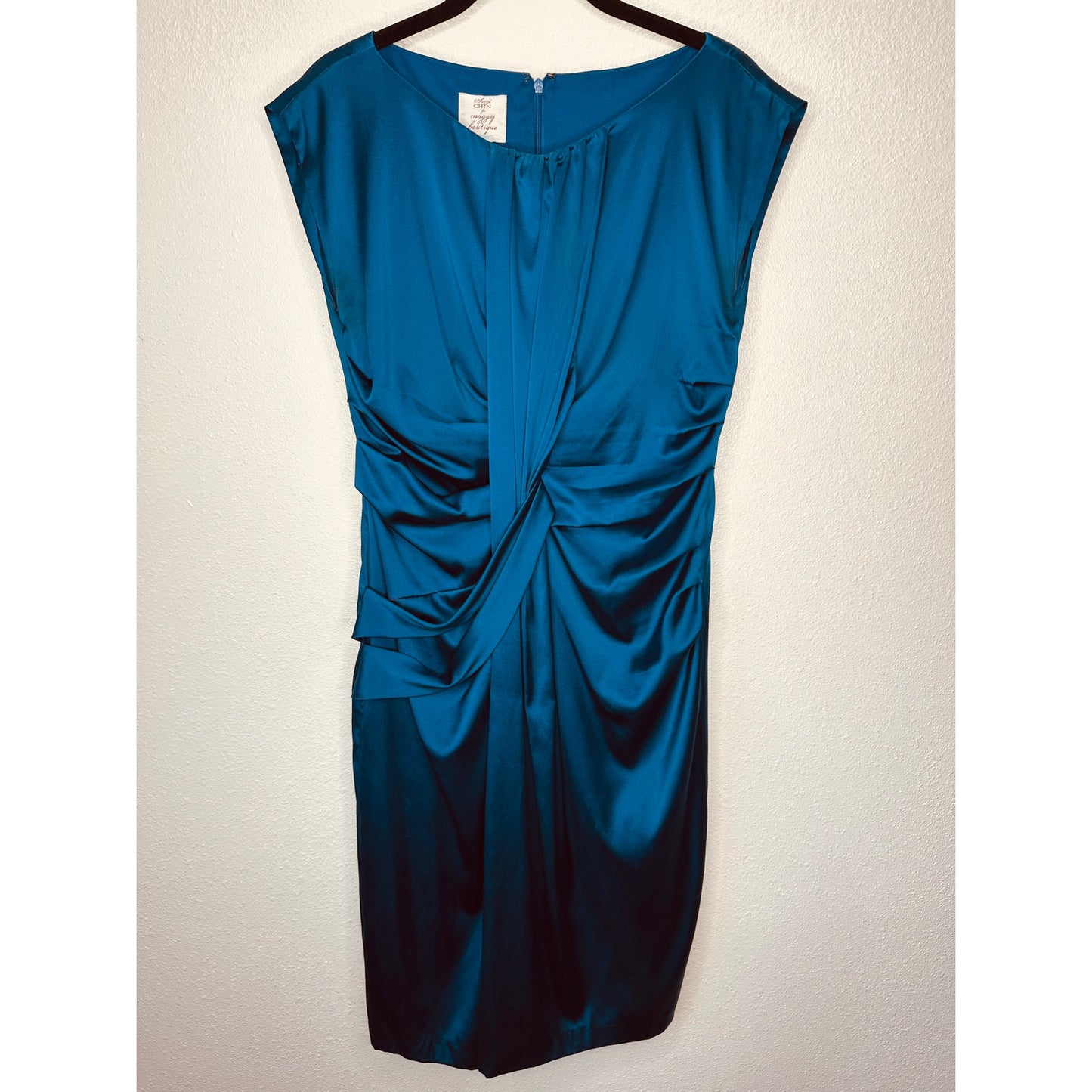Suzi Chin Royal Blue Silk Lined Twist Front Sleeveless Mini Dress 4