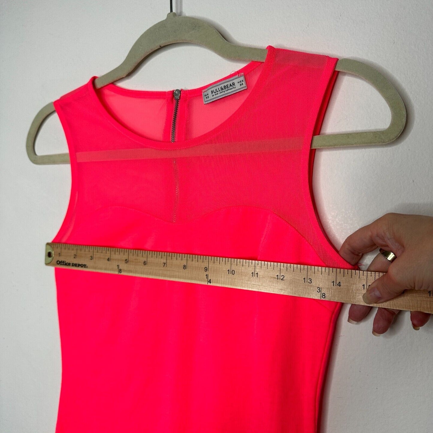 Pull & Bear Florescent Pink Sleeveless Cotton and Sheer Mesh Top Back Zip XS