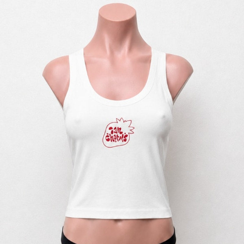 Ian Charms White Crop Scoop Neck Sleeveless Tank Top Red Ian Charms Logo Small