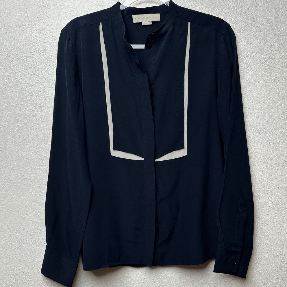 Stella McCartney Blouse Black/Taupe Womens US L 100% Silk