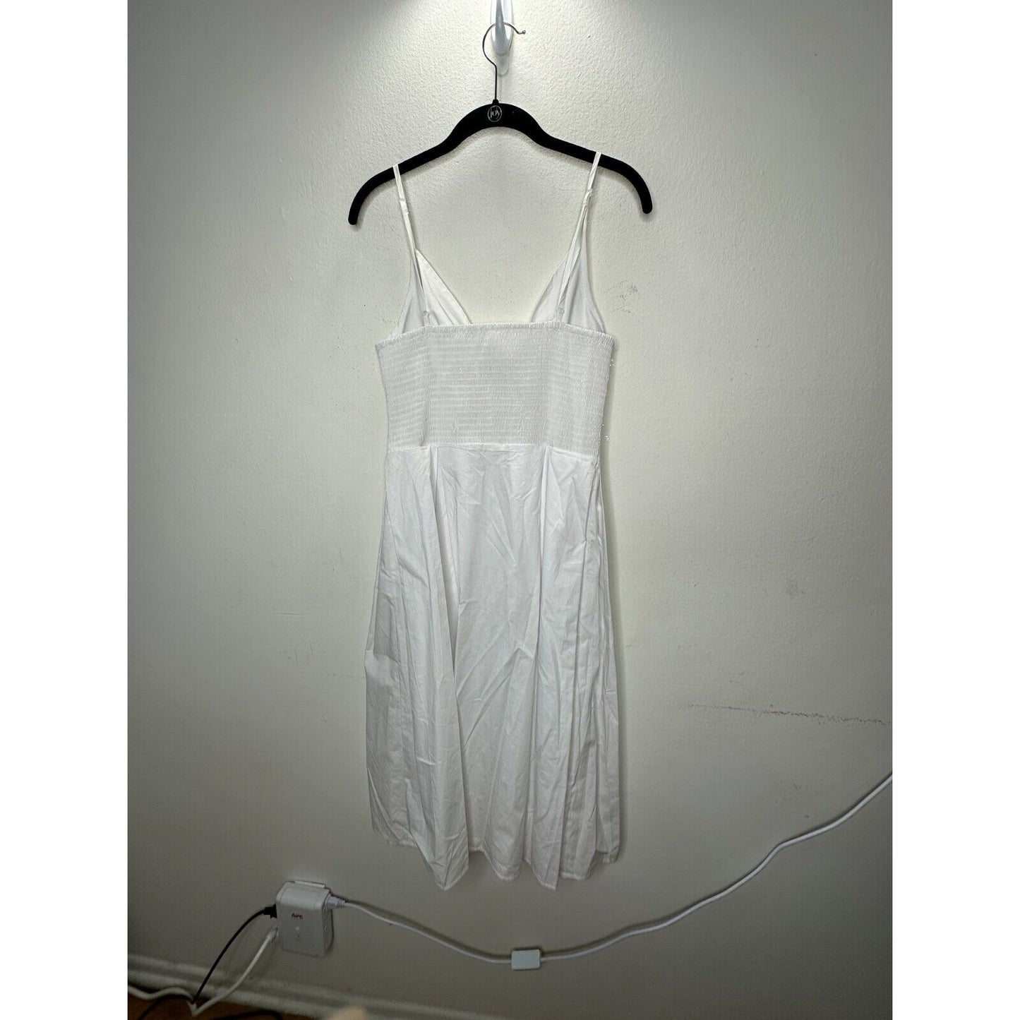White Front Tie Spaghetti Strap Open Stomach Front Button Flowy Summer Dress M