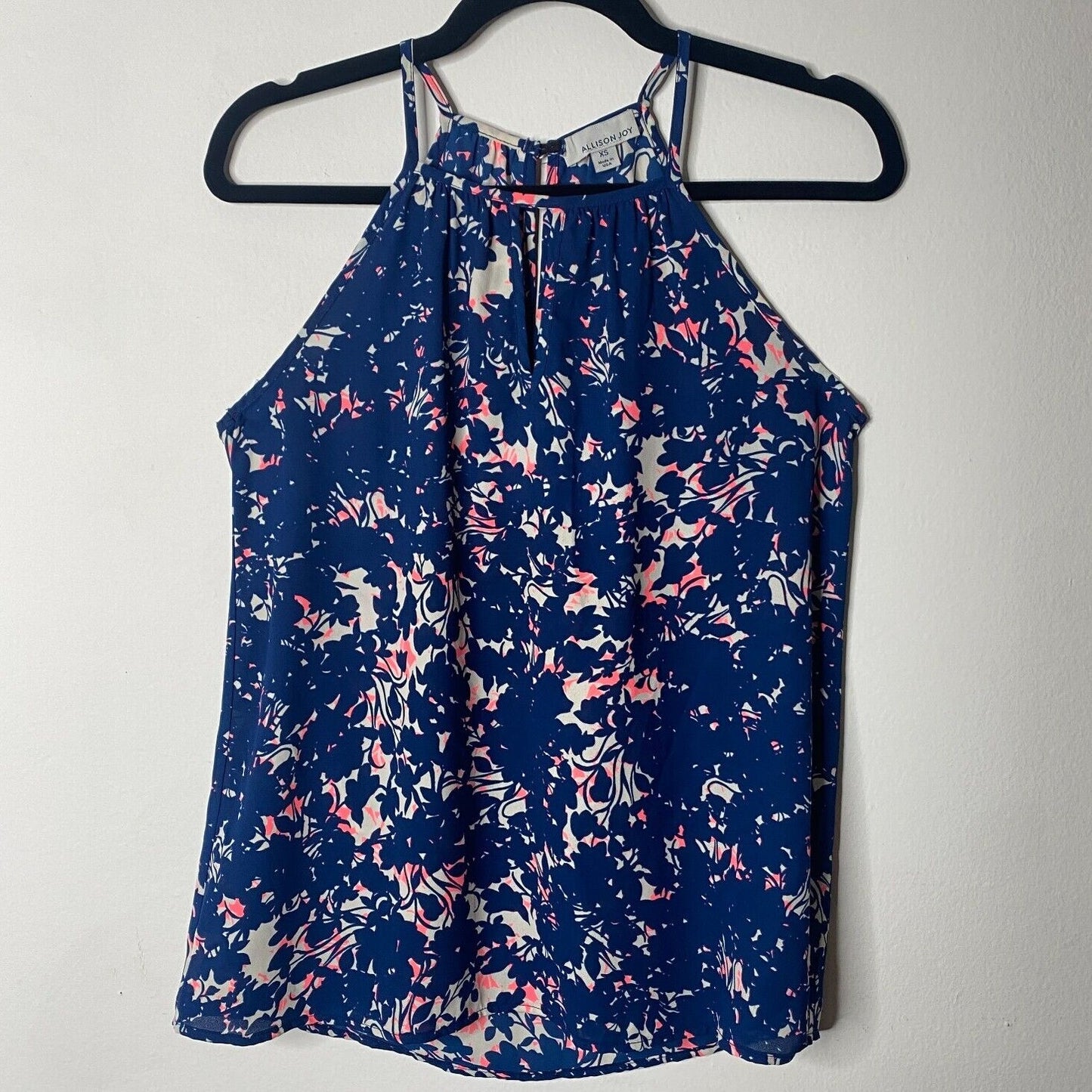 Allison Joy Cassidy Tank Navy Pink Keyhole VNeck Sleeveless Back Button XS