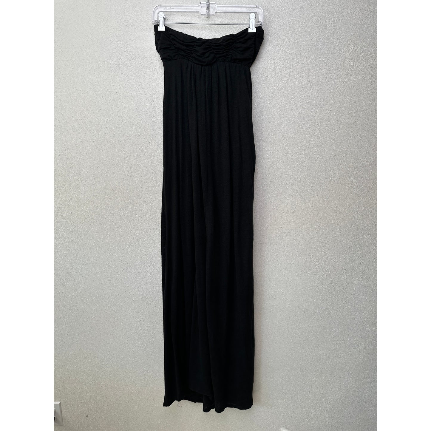 Bordeaux Black Strapless Linen Maxi Dress Ruched Bust Women’s S