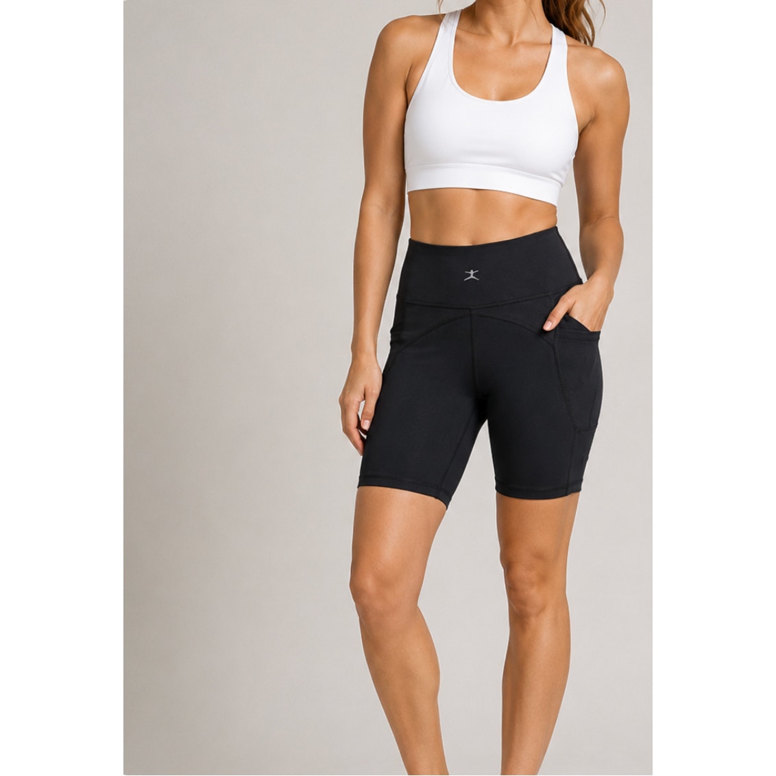 Danskin Black Bike Shorts Side Pockets High Rise Shaping Contour Seams