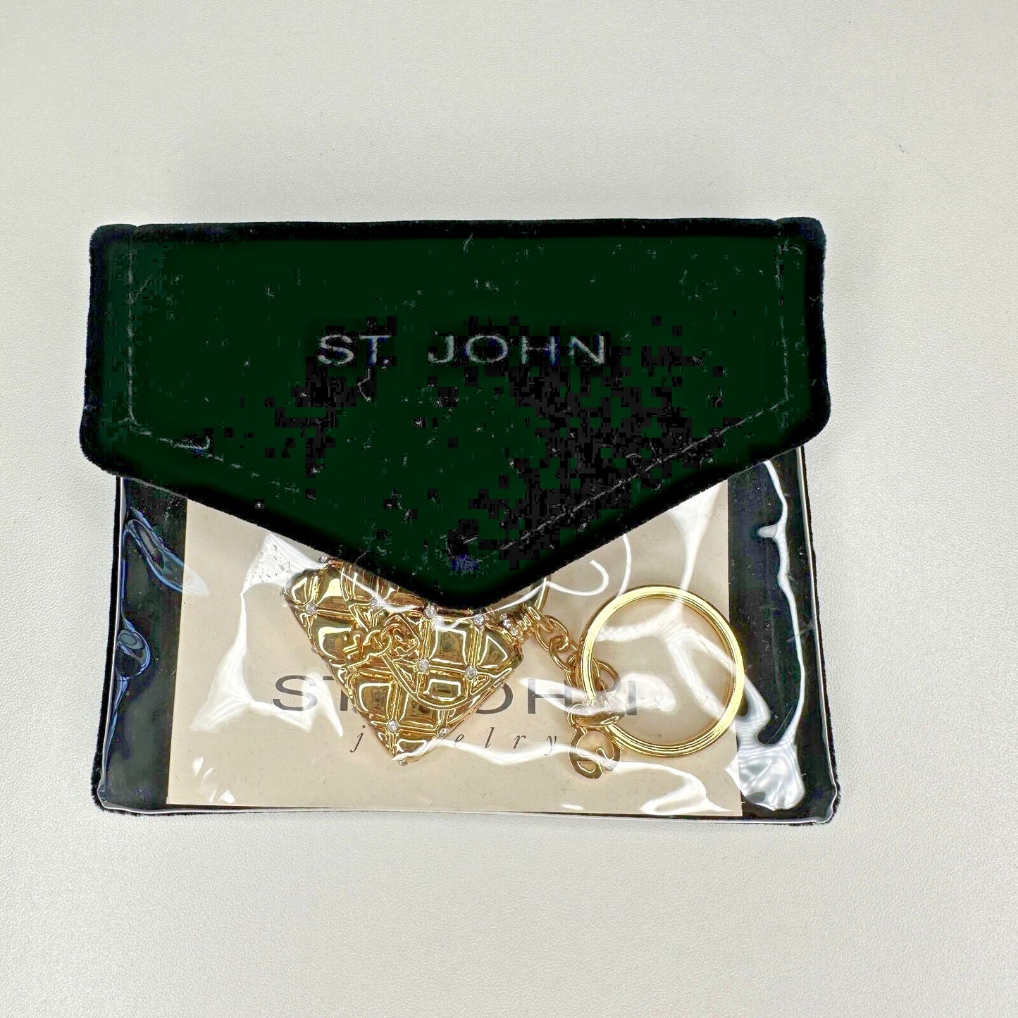 Vintage Chic St. John Gold Crystal Purse Keychain Fob Purse Opens With Pouch