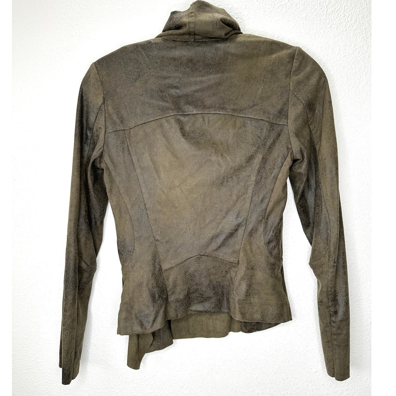 Zara Olive Green & Black Suede Long Sleeve Side Zip Cowel Neck Jacket XS